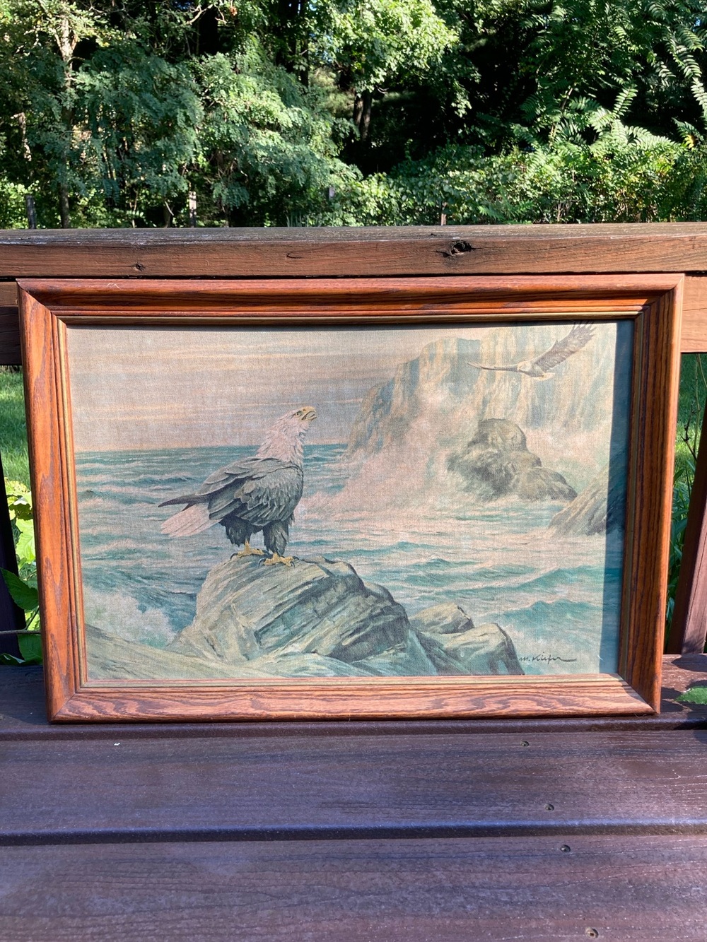 Vintage Michael Mathias Kiefer Eagle Wildlife Scene – Framed Canvas Reproduction